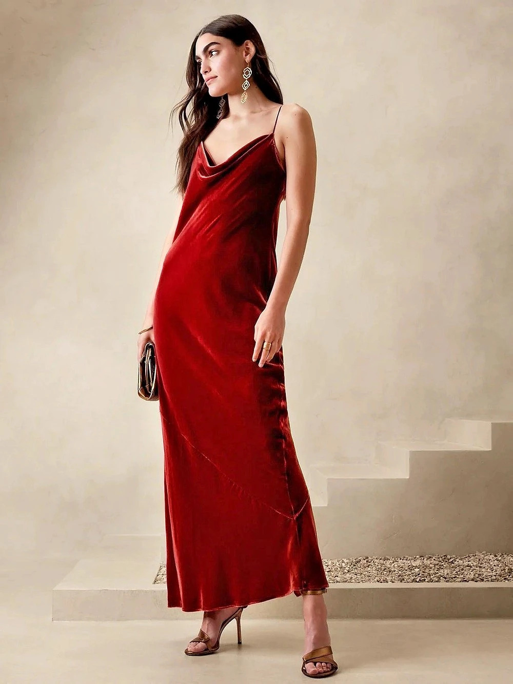 Banana Republic Rita Velvet Maxi Dress Red/Burnt Orange XL